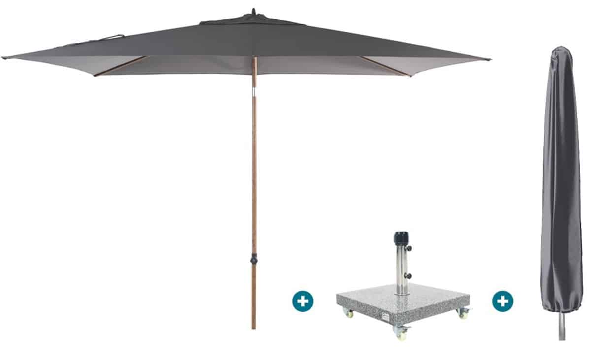 4so azzurro stokparasol 200×300 cm. houtlook/charcoal sevilla voet en