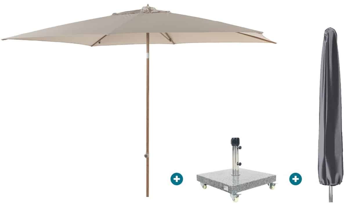 4so azzurro stokparasol 200×300 cm. houtlook/zand sevilla voet en