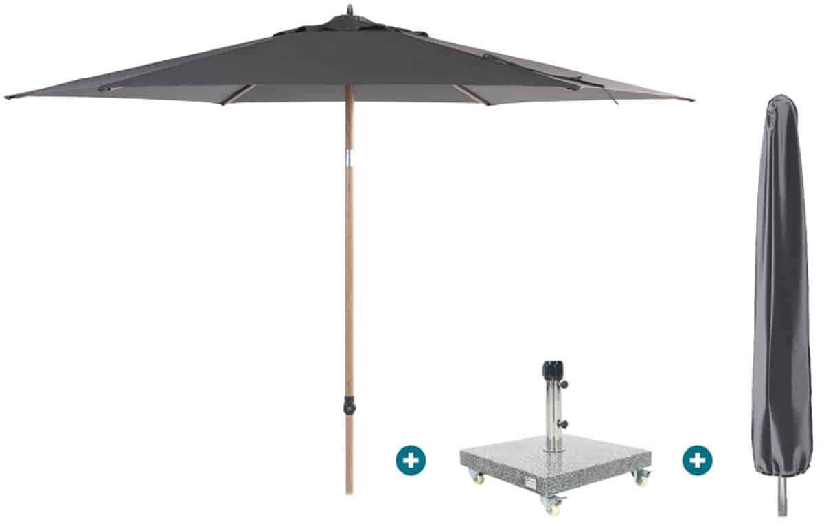 4so azzurro stokparasol 300 cm. houtlook/charcoal sevilla voet en