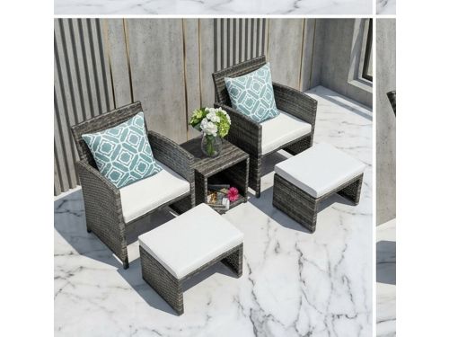 5-delige Rotan Balkonset - Luxe Tuinmeubelset met 2 Stoelen