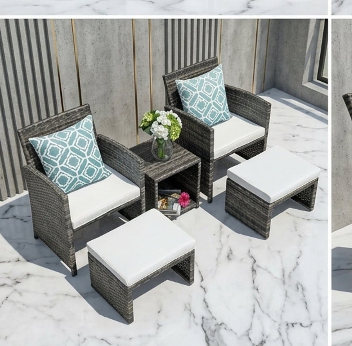 5 delige rotan balkonset luxe tuinmeubelset met 2 stoelen