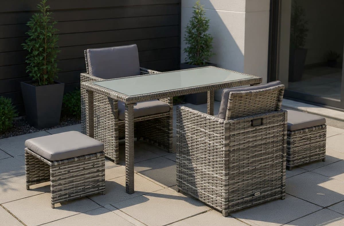 5 delige tuin eetgroep 2 stoelen 2 krukken 90x90x75 cm polyrotan