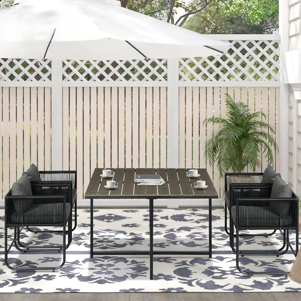 5 delige tuinmeubelset 4 personen 110x110x75 cm polyrattan eetgroep balkonset met