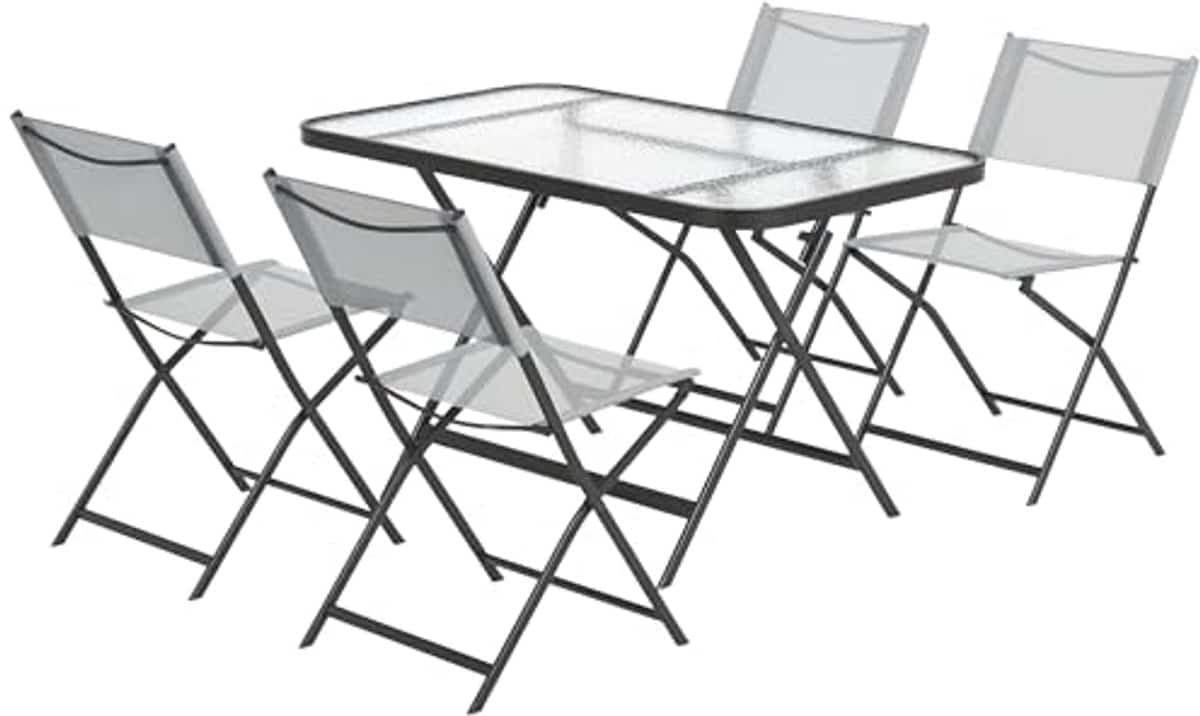 5 delige tuinset met stapelbare stoelen en tafel van gehard glas