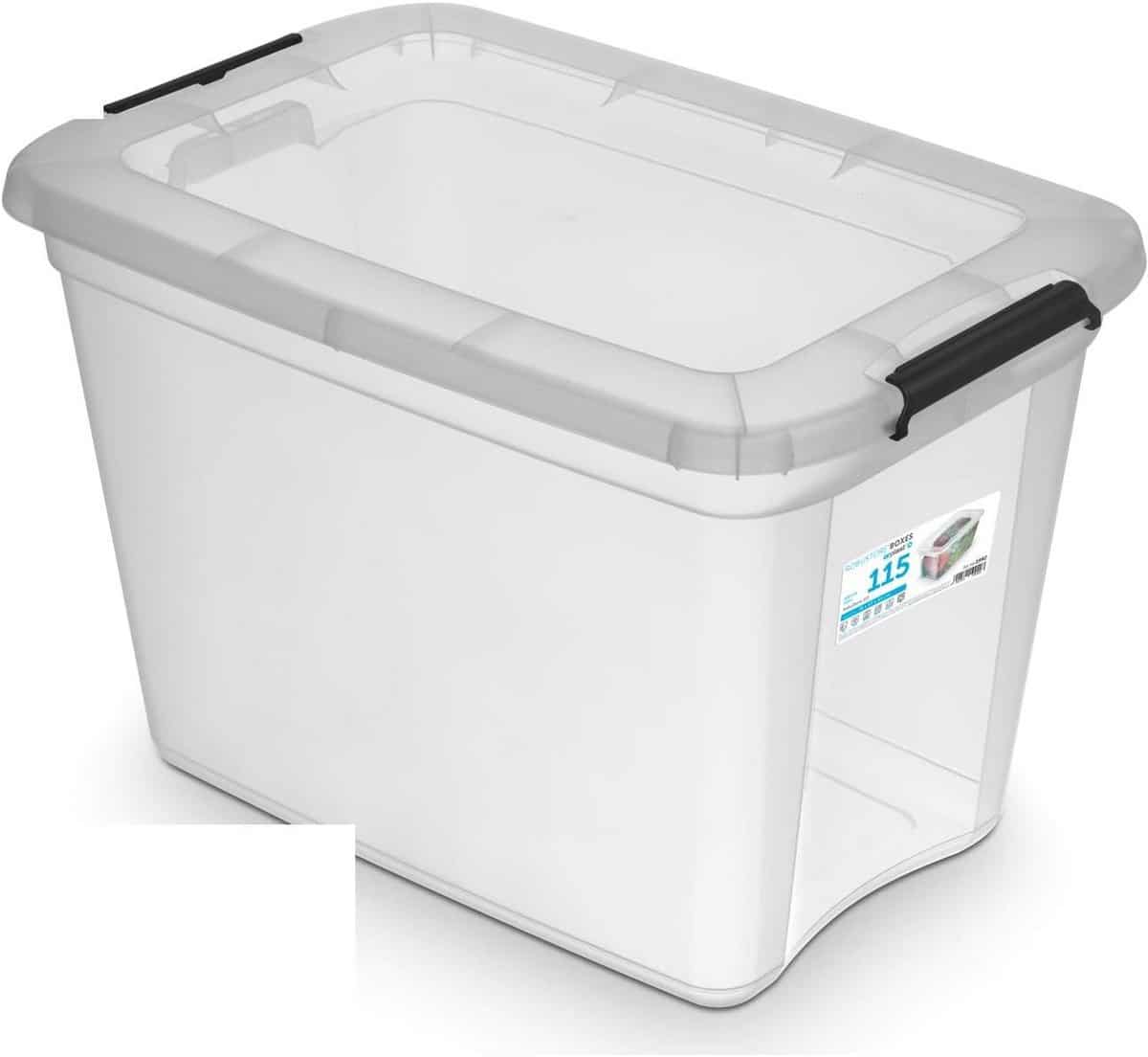 6x stevige opbergbox 115 liter met clips grote transparante