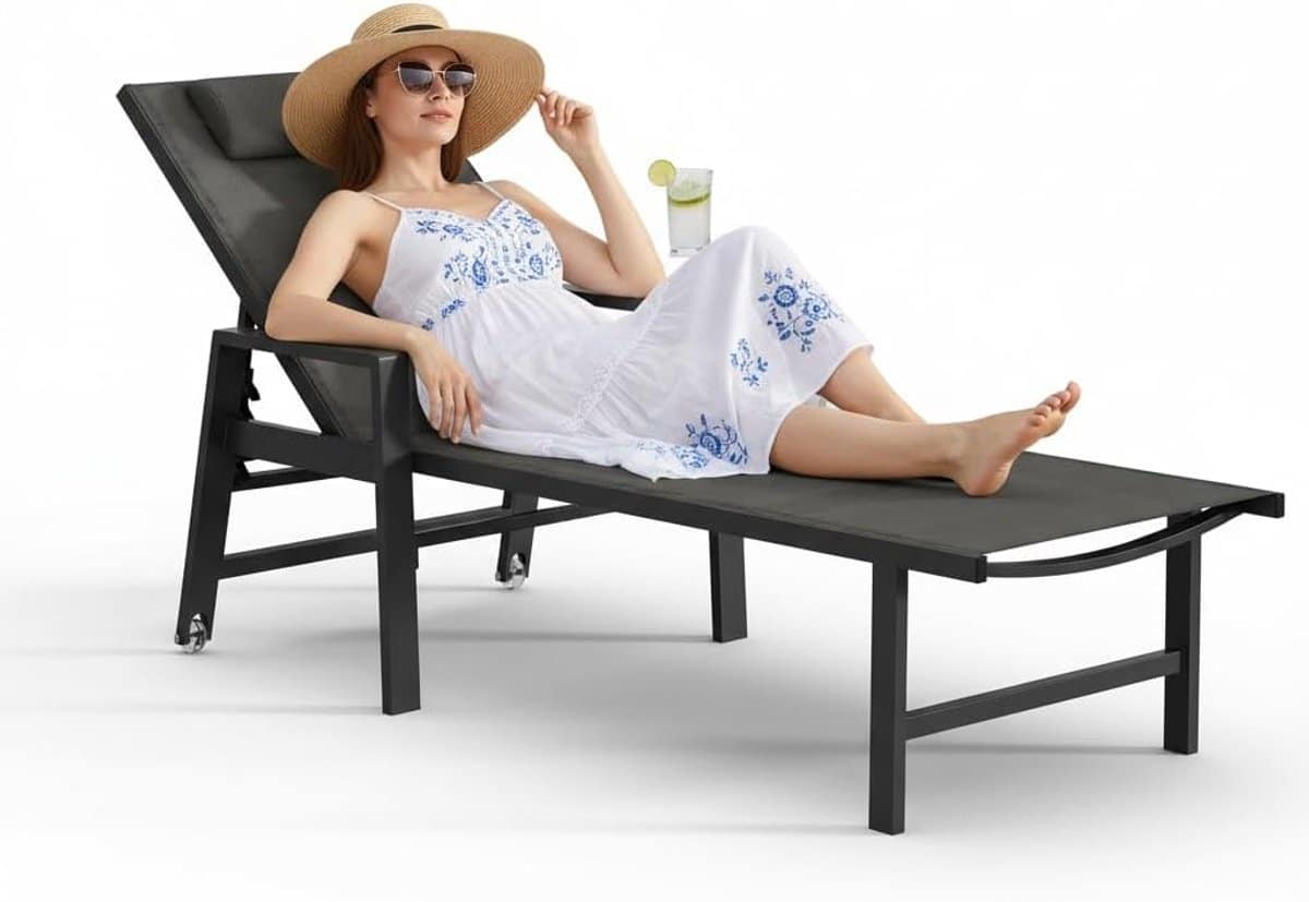 aluminium ligstoel verstelbare lounger buiten ontspannen met