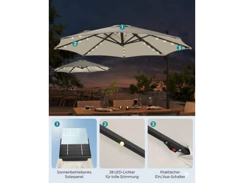 Ampelschirm 300 cm met Solar LED Verlichting, 360° Draaibaar &