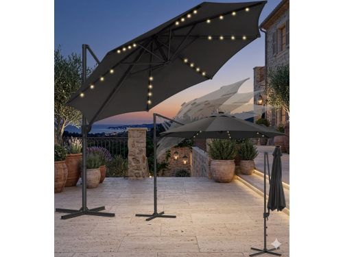 Ampelschirm 300 cm met Solar LED Verlichting, 360° Draaibaar &