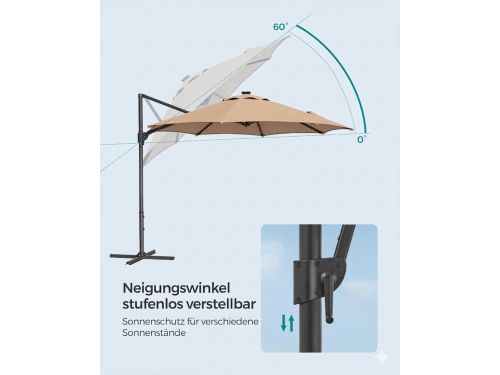 Ampelschirm 300 cm met Solar LED Verlichting, 360° Draaibaar &