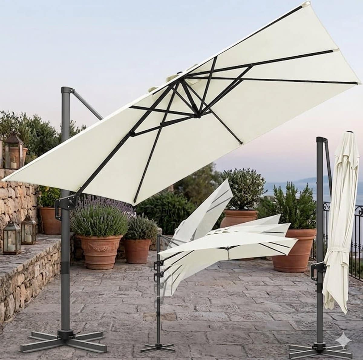 ampelschirm 300 x 300 cm vierkant xl, 360° draaibaar &