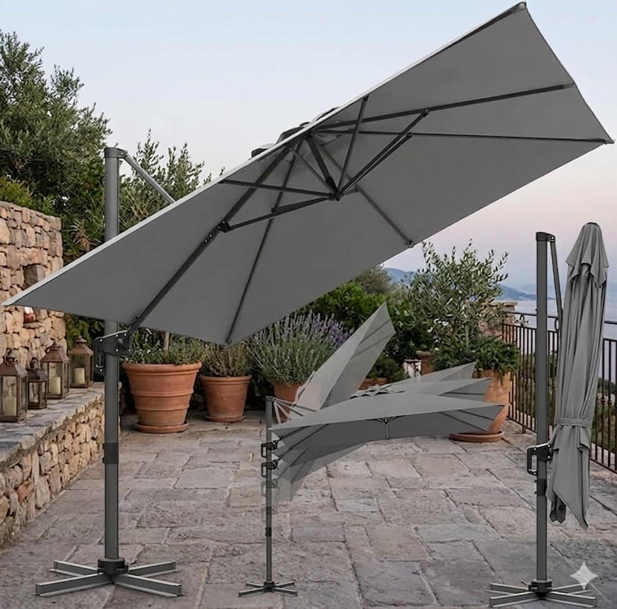 ampelschirm 300 x 300 cm vierkant xl, 360° draaibaar &