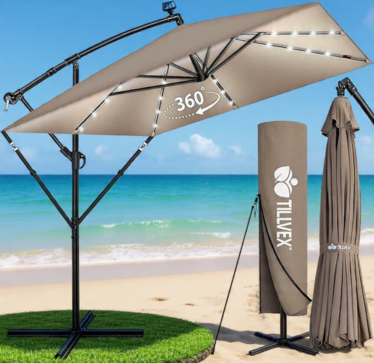 ampelschirm rechthoekig 330 cm xl, 360° draaibaar & kantelbaar (90