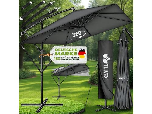 Ampelschirm Rechthoekig 330 cm XL, 360° Draaibaar & Kantelbaar (90