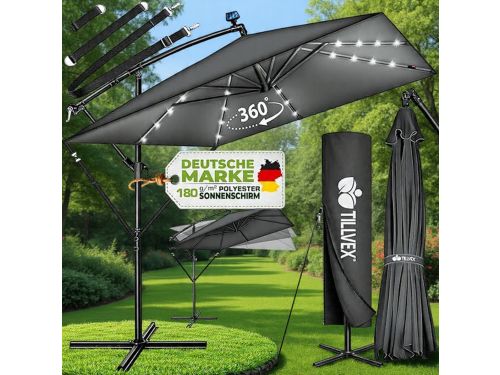 Ampelschirm Rechthoekig 330 cm XL, 360° Draaibaar & Kantelbaar (90