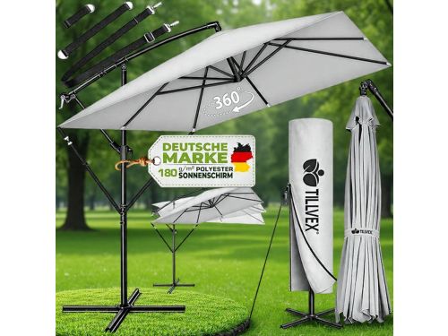 Ampelschirm Rechthoekig 330 cm XL, 360° Draaibaar & Kantelbaar (90