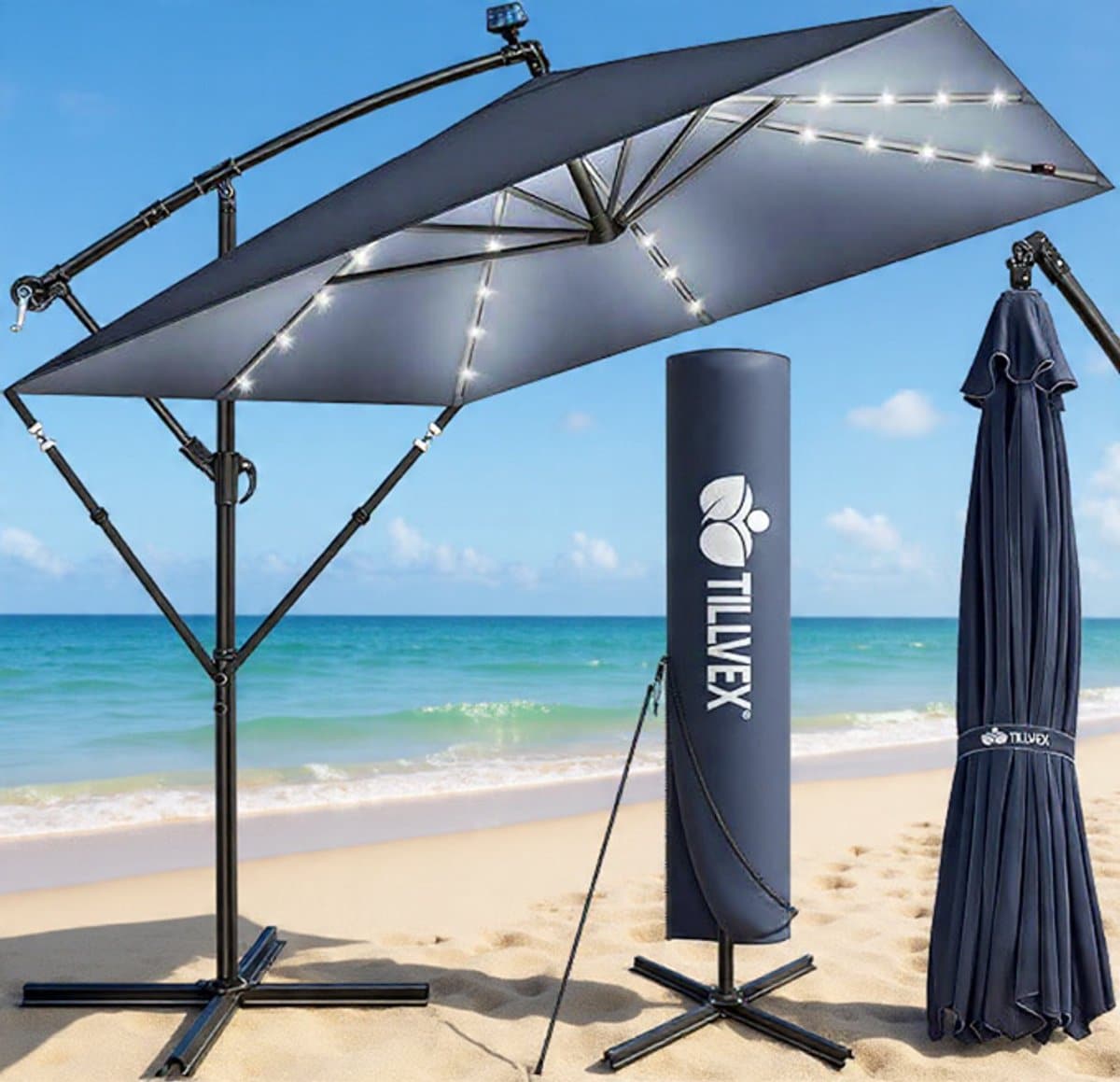 ampelschirm rechthoekig 330 cm xl, 360° draaibaar & kantelbaar (90