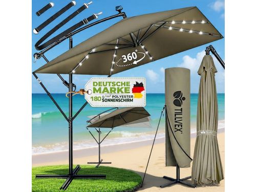 Ampelschirm Rechthoekig 330 cm XL, 360° Draaibaar & Kantelbaar (90