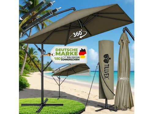 Ampelschirm Rechthoekig 330 cm XL, 360° Draaibaar & Kantelbaar (90