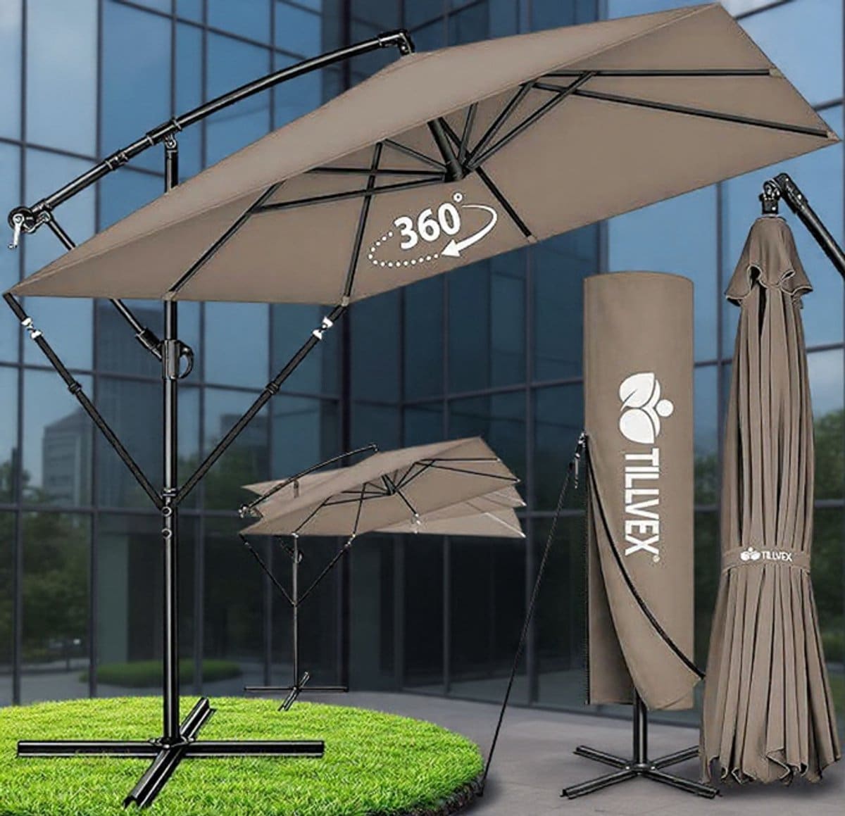 ampelschirm rechthoekig 330 cm xl, 360° draaibaar & kantelbaar (90