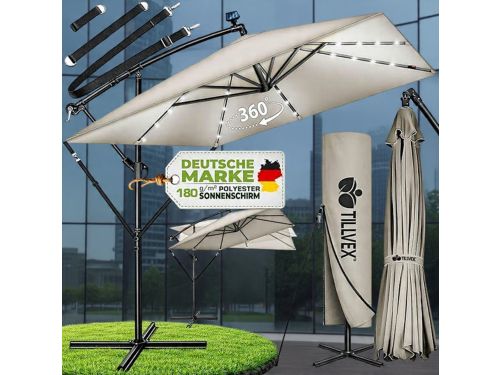 Ampelschirm Rechthoekig 330 cm XL, 360° Draaibaar & Kantelbaar (90