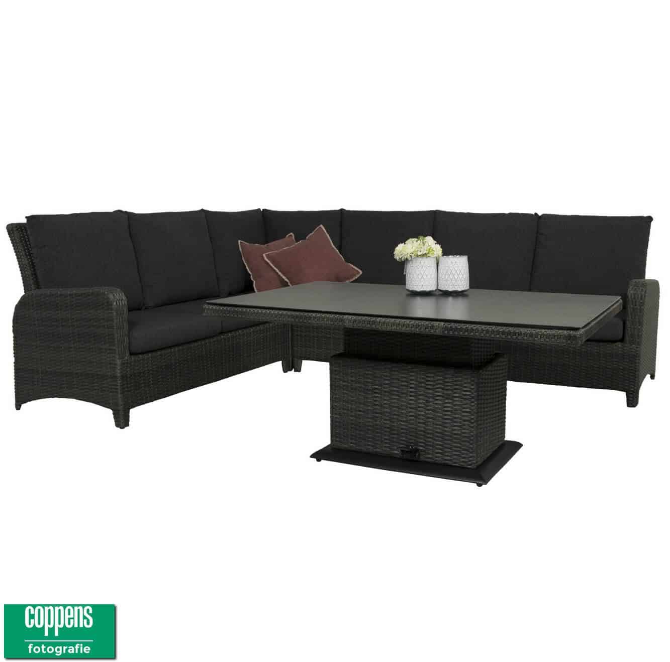 aruba hoek loungeset antraciet met hoogte verstelbare tuintafel op=op