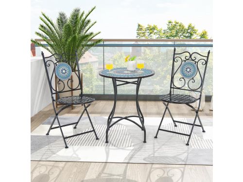 Azure Mosaic Royal Bistroset - 3-Delige Opklapbare Balkonset met Handgemaakt