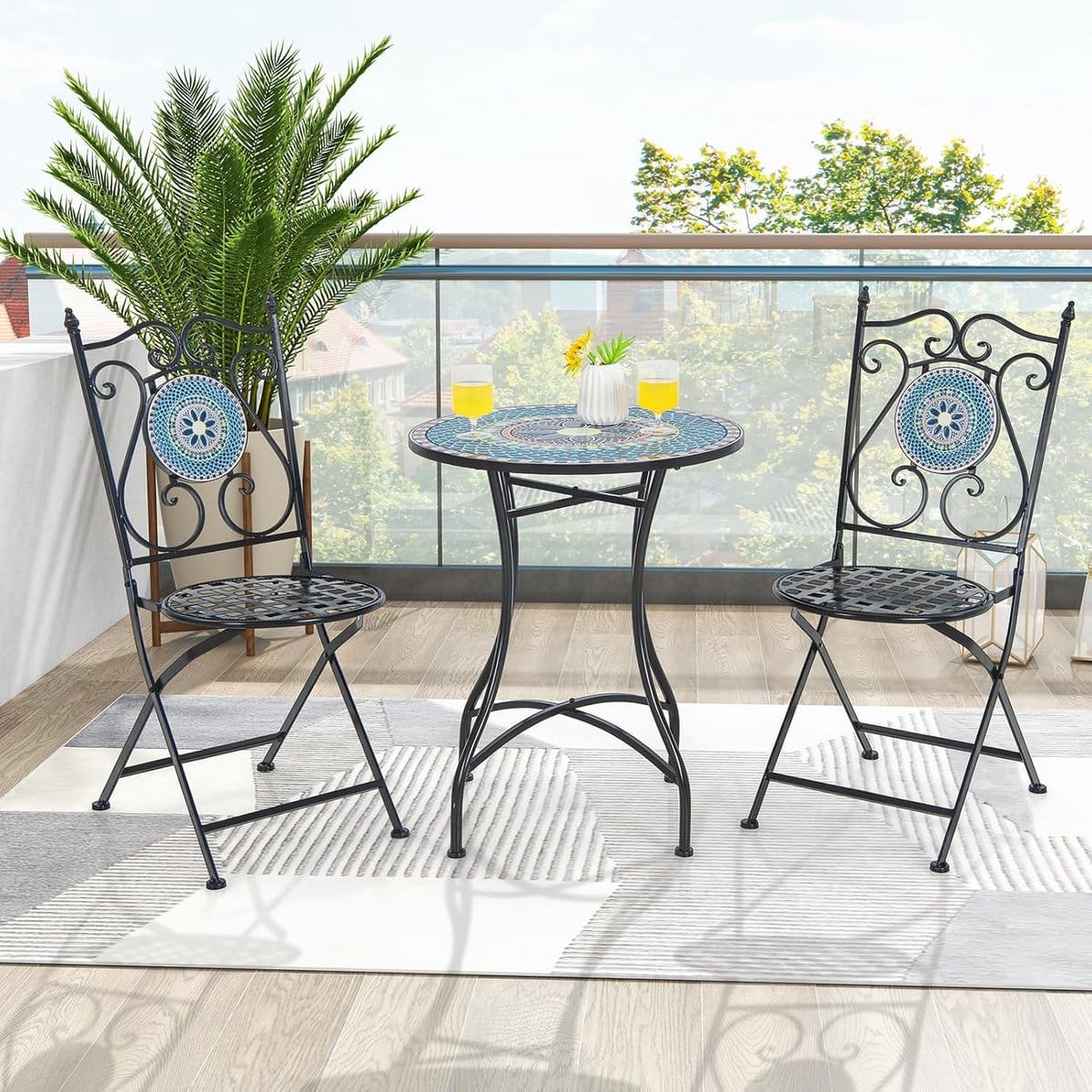 azure mosaic royal bistroset 3 delige opklapbare balkonset met handgemaakt