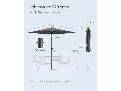 Balkon- & Tuinparasol Depauwonen LED Solar Rond Ø 270 cm