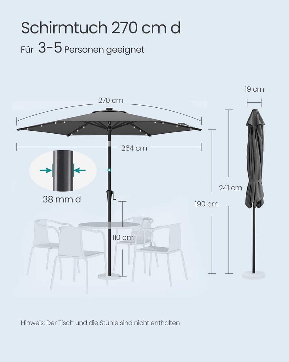 balkon & tuinparasol depauwonen led solar rond Ø 270 cm