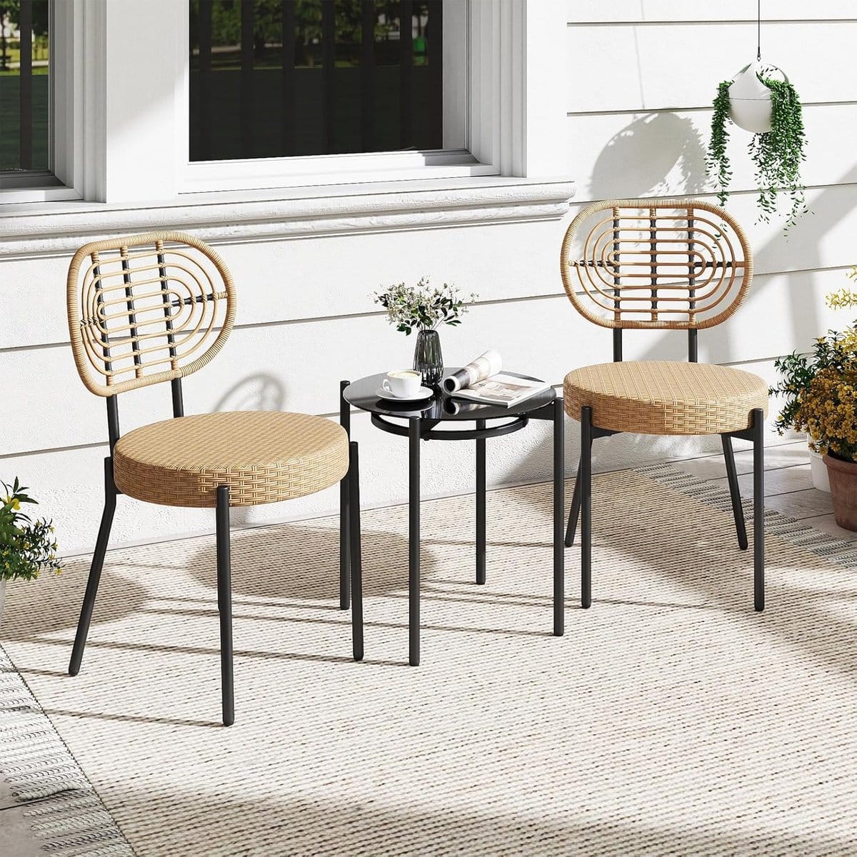 balkonmeubelset 3 delig rotan compacte bistroset met 2 stoelen en