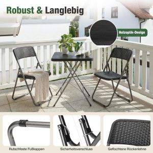 Balkonset 3-delig inklapbaar - Zwart Rotan Balkonmeubelset 2 Personen