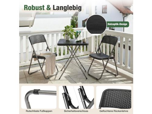 Balkonset 3-delig inklapbaar - Zwart Rotan Balkonmeubelset 2 Personen