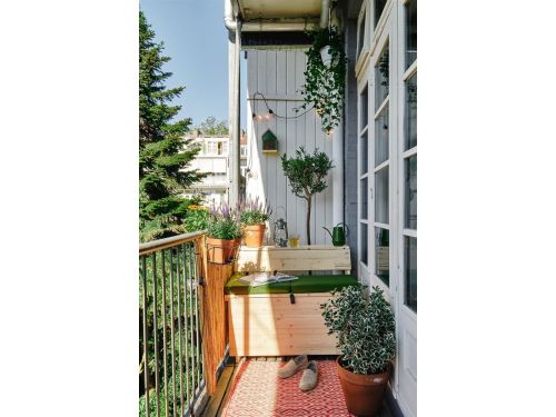 Balkonset 3in1: Bank | Tafel | Opbergruimte. Hout, Medium 95cm.