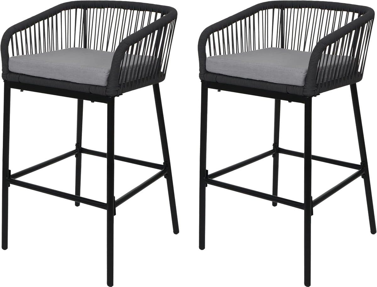 barkruk set zitkrukken buiten comfortabel zitten touwvlechtwerk