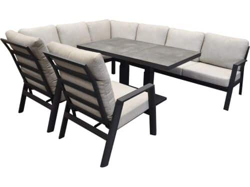 Barolo hoek dining loungeset 6 delig aluminium verstelbare tafel antraciet