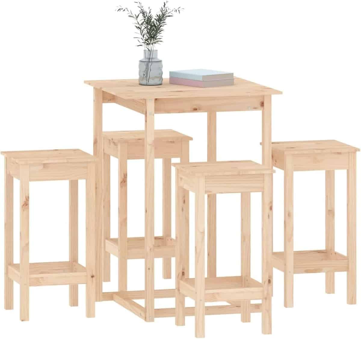 barset grenenhout tafel en krukken gezellig borrelen