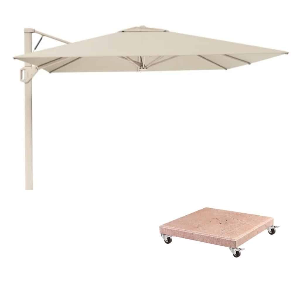 beaufort zweefparasol premium doek | 320x320cm met venezia parasolvoet 120kg | champagne/sandstone