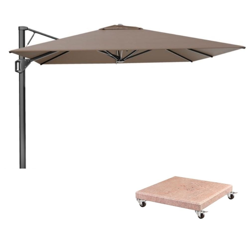 beaufort zweefparasol premium doek | 320x320cm met venezia parasolvoet 120kg | havana