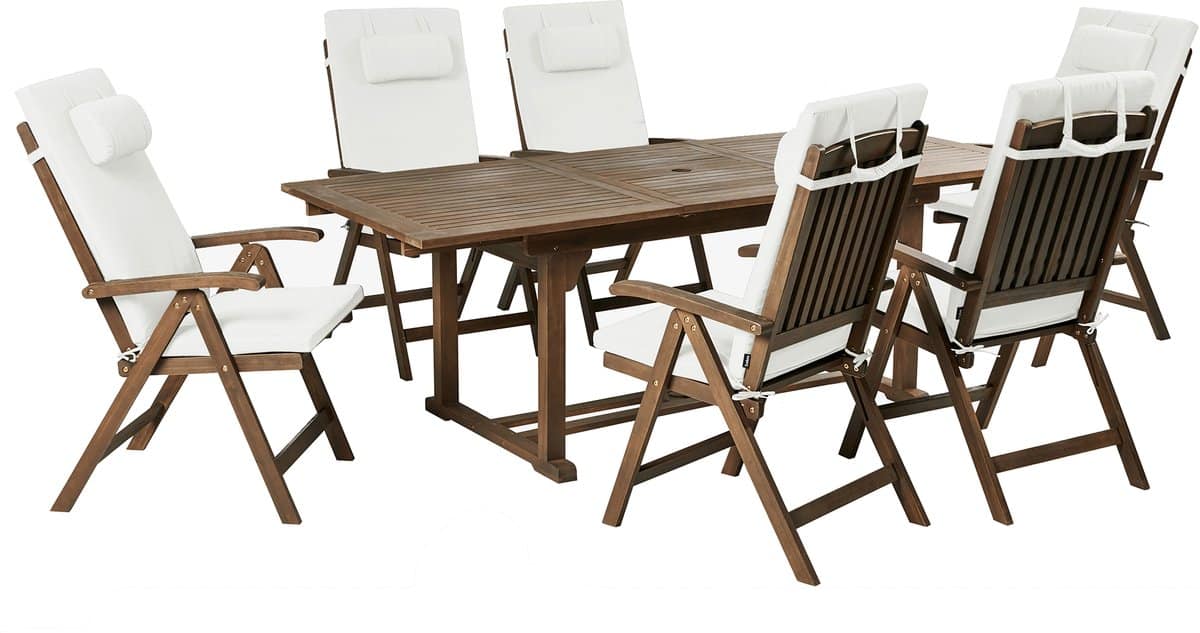 beliani amantea premium tuinset voor 6 gebroken wit