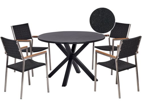 BELIANI MALETTO/GROSSETO - Tuinset 4-zits - Zwart - Aluminium/Rotan/Glas