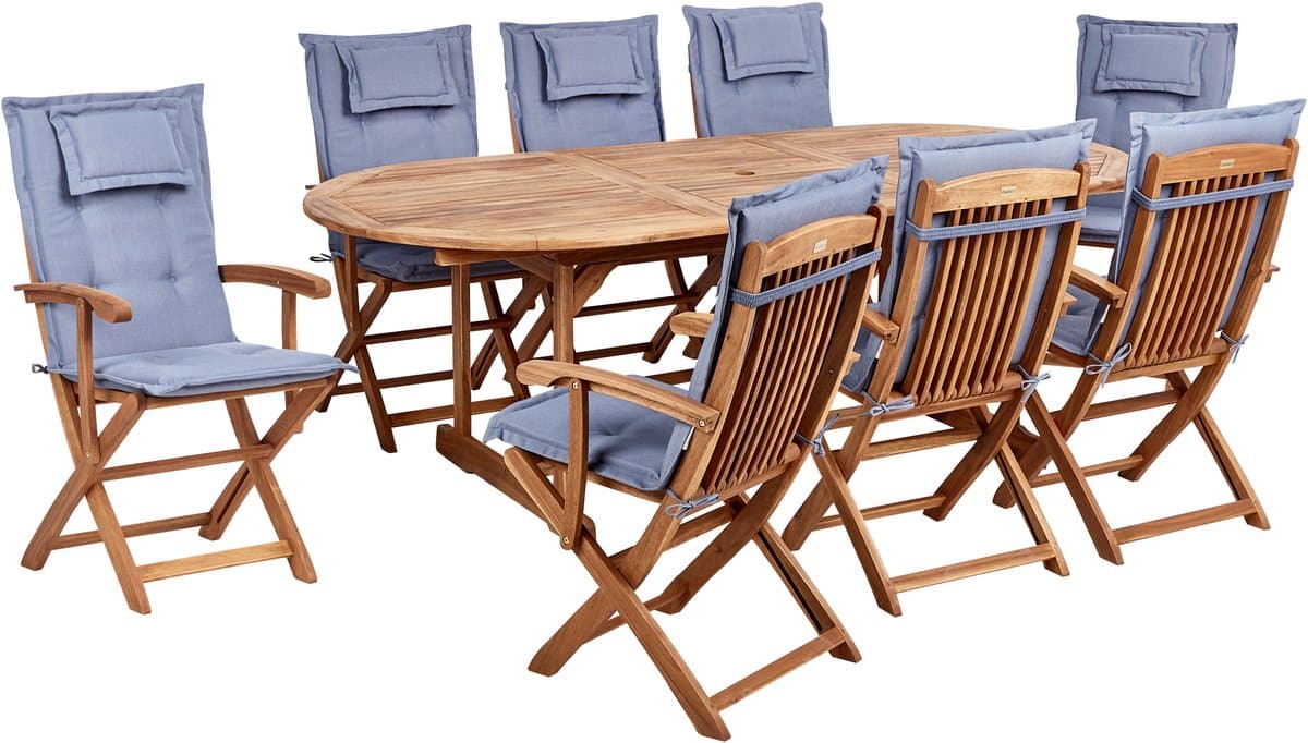 beliani maui ii tuinset voor 8 lichthout/blauw