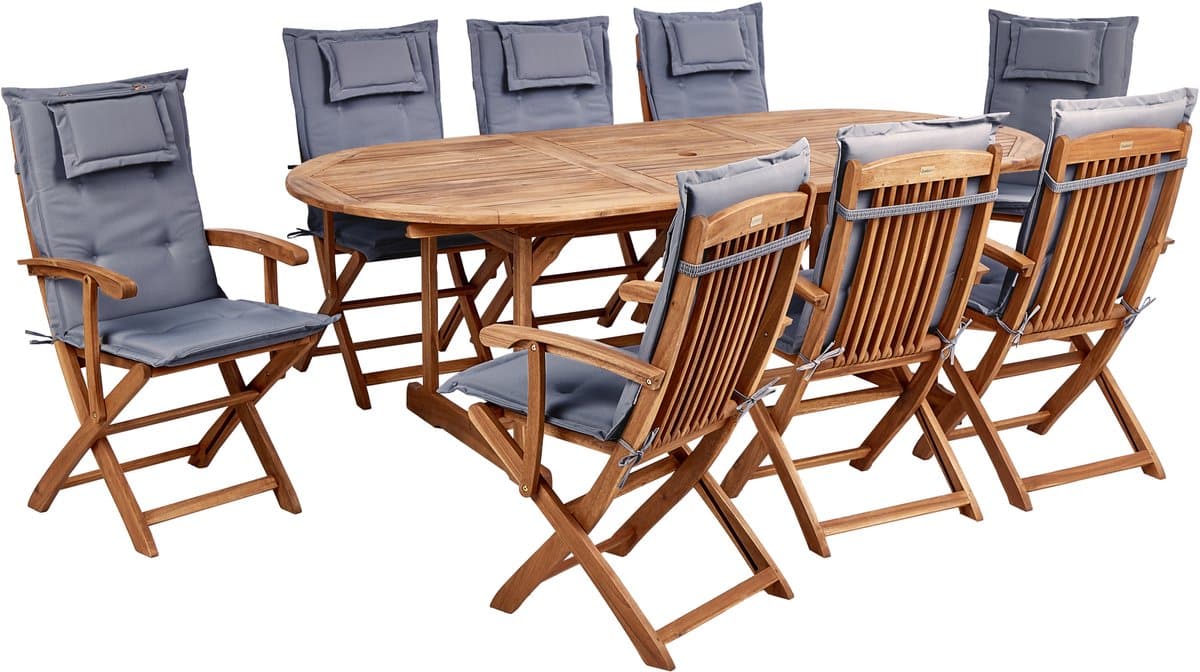 beliani maui ii tuinset voor 8 lichthout/grafietgrijs