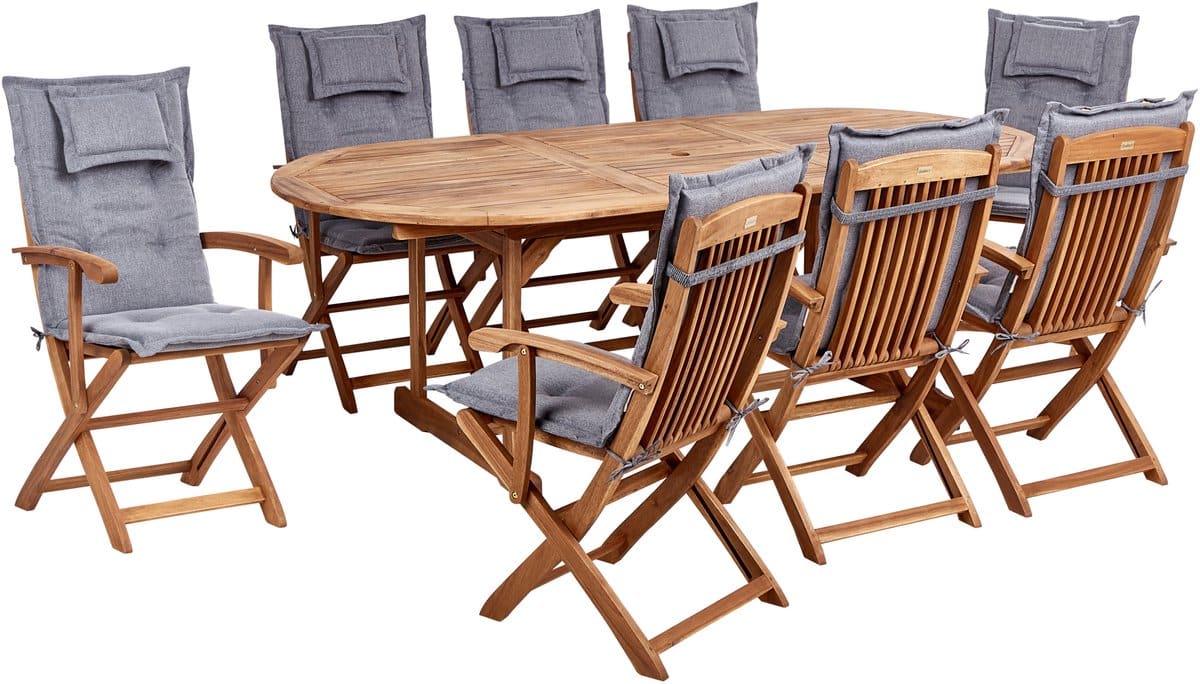 beliani maui ii tuinset voor 8 lichthout/grijs acaciahout