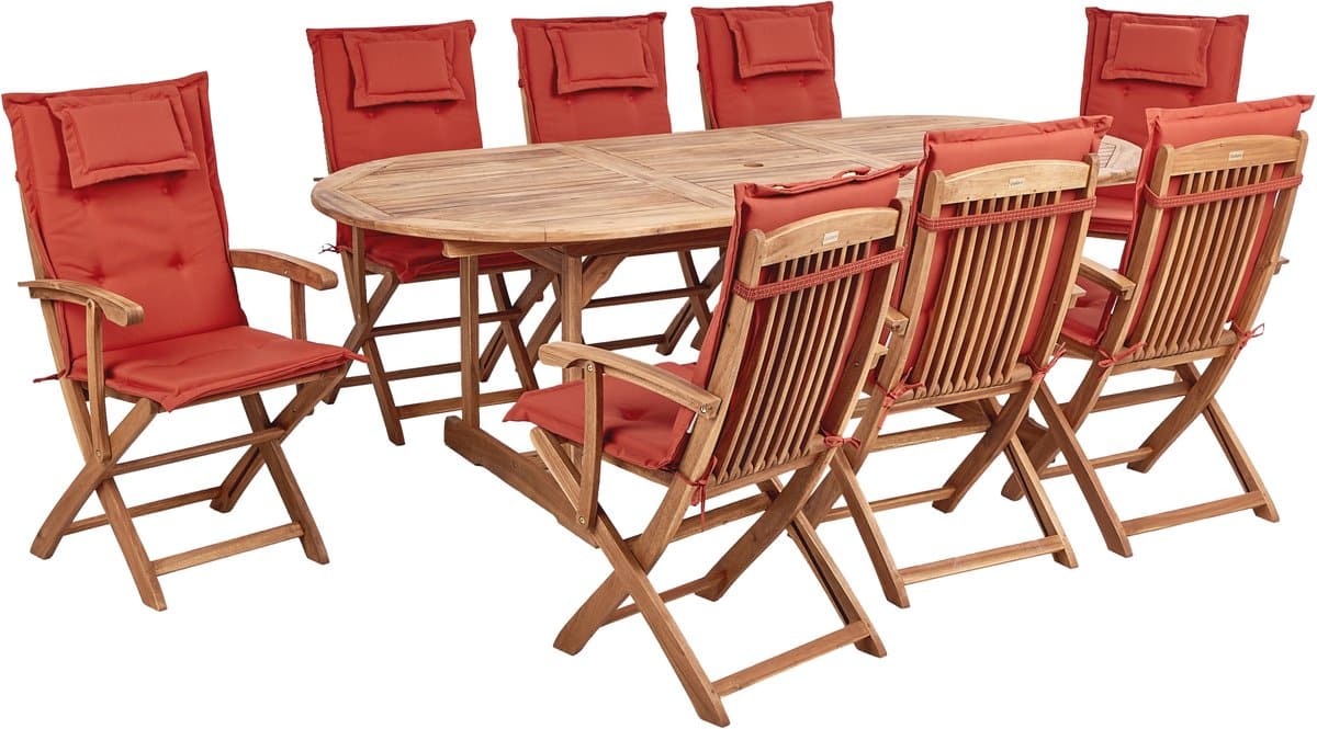 beliani maui ii tuinset voor 8 lichthout/rood