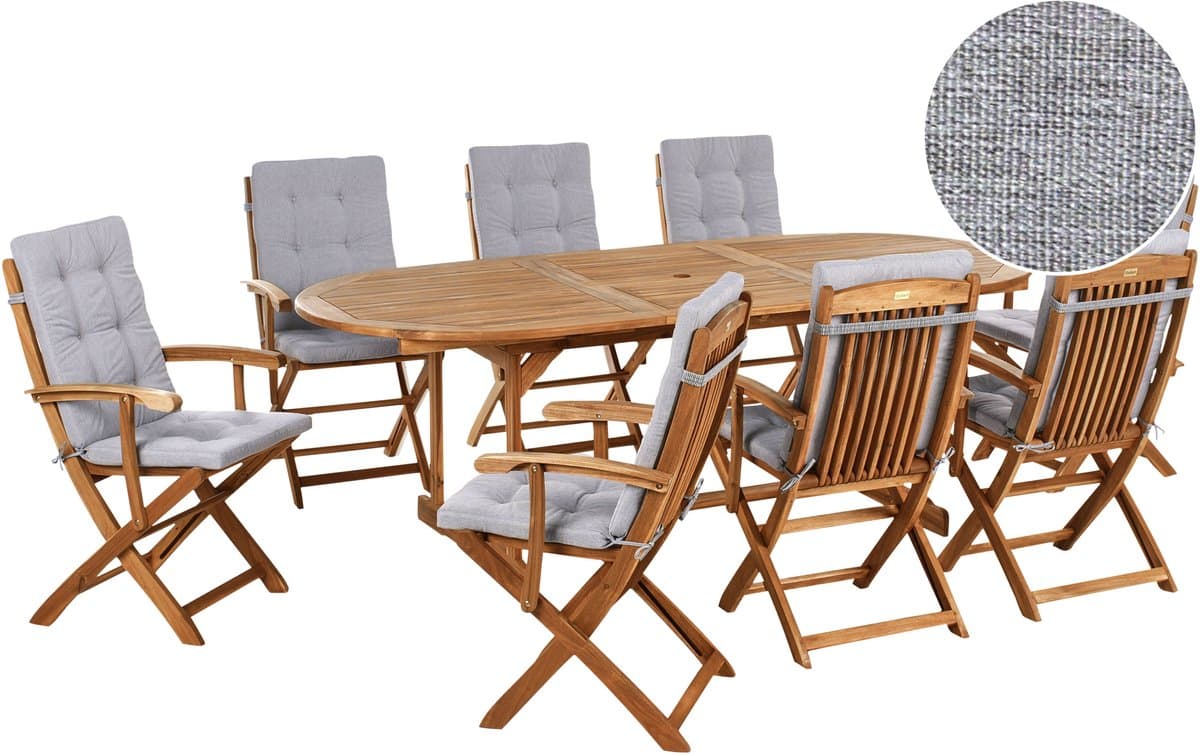 beliani maui premium tuinset voor 8 grijsmelange