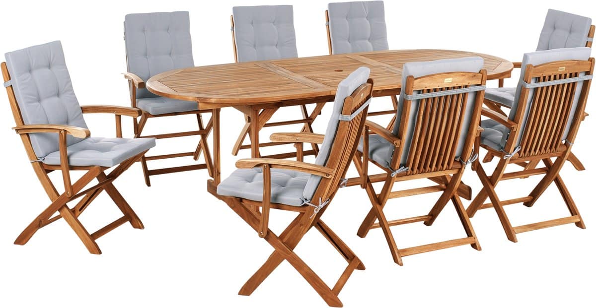 beliani maui premium tuinset voor 8 lichtgrijs