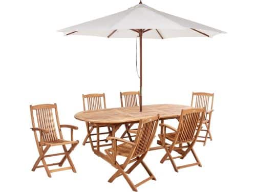 BELIANI MAUI - Tuinset voor 6 met parasol - Lichtbruin