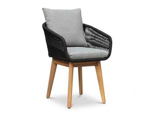 Bella dining tuinstoel | touw + hardhout | zwart