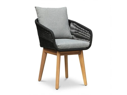 Bella dining tuinstoel | touw + hardhout | zwart