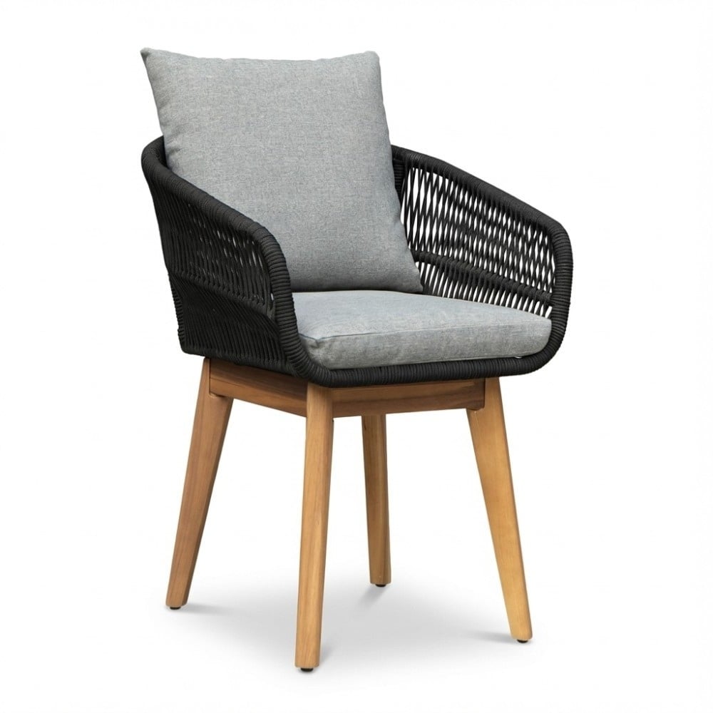 bella dining tuinstoel | touw + hardhout | zwart